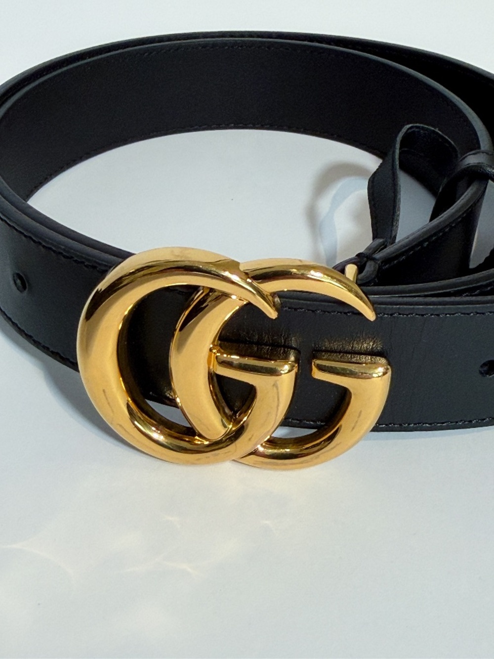 Gucci Black Leather Belt Marmont – Gold Double‑G Buckle (90/36)